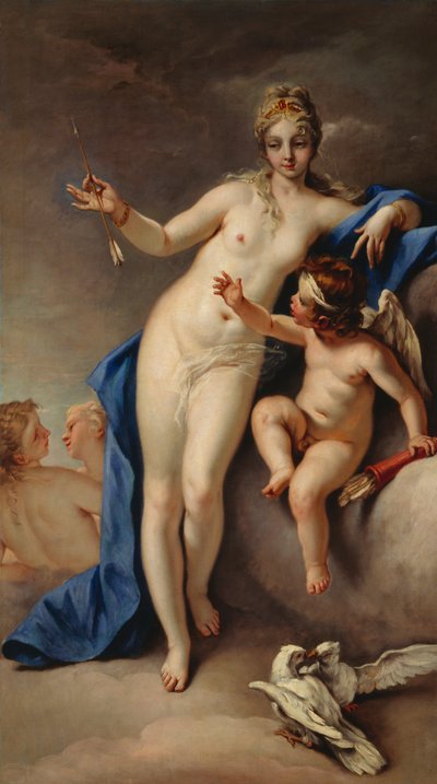Venus och Amor (olja på duk) av Sebastiano Ricci