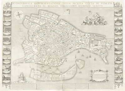Ikonografisk representation av den lysande staden Venedig av Sebastiano Ricci, Lodovico Ughi, Giovanni Antonio Faldoni for the map, with Francesco Zucchi