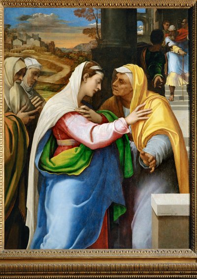 La visitation - besöket, Jungfru Maria besöker den heliga Elisabeth ... av Sebastiano del (c.1485 1547) Piombo