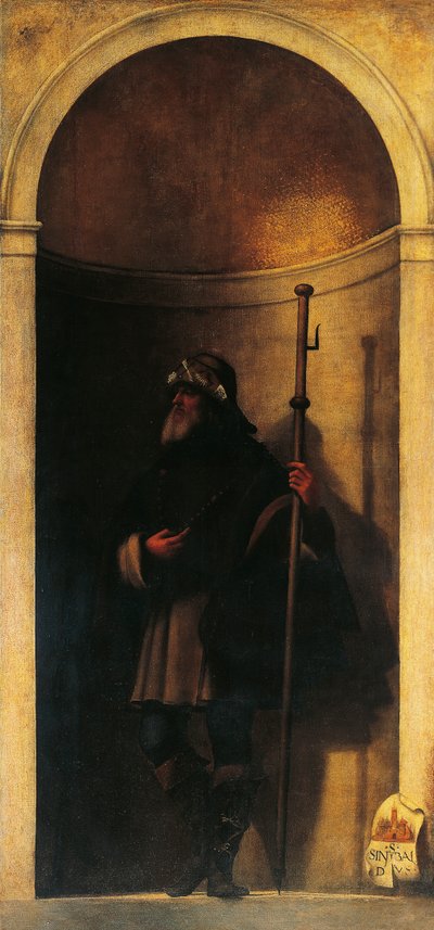 St Sinibald, dekoration från orgeldörr, ca 1509, av Sebastiano del Piombo (ca 1485-1547), olja på duk, 293x137 cm, San Bartolomeo-kyrkan, Venedig, Italien av Sebastiano del (c.1485 1547) Piombo