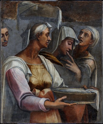 Besöket - tre figurer av Sebastiano del (c.1485-1547) Piombo