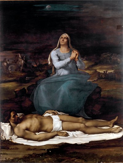 Pieta. (Målning, ca 1515) av Sebastiano del (c.1485 1547) Piombo