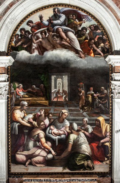 Jungfruns födelse (Målning av Sebastiano del (c.1485 1547) Piombo
