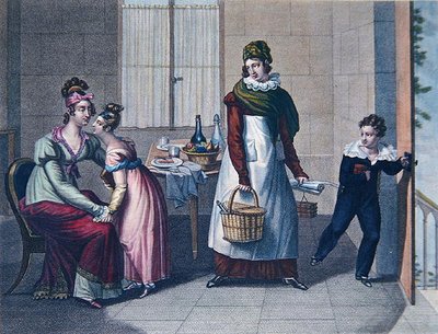 The Departure for School, tidigt 1800-tal (färglitografi) av Sebastien (after) Coeure