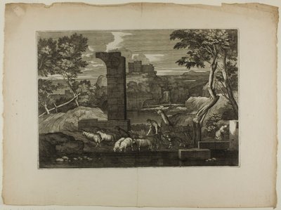 Landskap med en herde och hans flock av Sébastien Bourdon