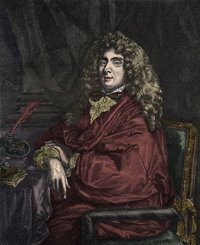 Porträtt av Jean-Baptiste Poquelin dit Moliere (Jean Baptiste Poquelin av Sébastien Bourdon