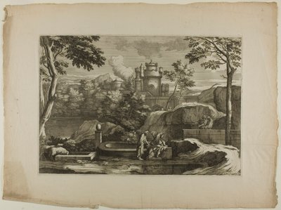 Utsikt över en stad (Kristus med den barmhärtige samariten vid brunnen) av Sébastien Bourdon