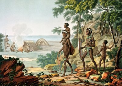 Port Jackson, New Holland: Aboriginal Family, från "Voyage Autour du Monde sur les Corvettes de L