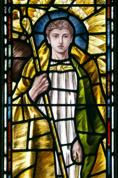 Mortehoe, St Mary, Heaton Butler & Bayne, Selwyn Image, Archangel St Raphael detalj, ca 1890 av Selwyn Image Selwyn Image