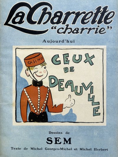 Deauville casino dealer, illustration av Sem för omslaget till månadstidningen "" La charrette charrie""" (1922). av Sem