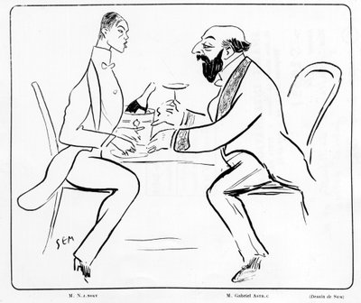 Tecknad av Nijuisky och Gabriel Astri på ett kafé, teckning av Sem (1863 - 1934). av Sem