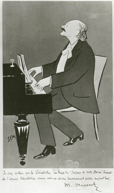 Franske kompositören Jules Massenet spelar (teckning) av Sem