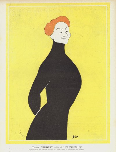 Yvette Guilbert, fransk kabarésångerska och skådespelerska. Illustration för Le Rire av Sem