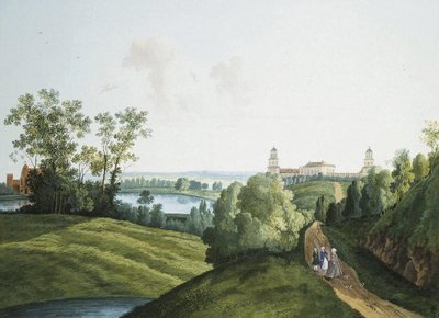 ""Landskap med en gård i parken i Tsarskoye Selo"" av Semyon Fyodorovich Shchedrin (Semion Chtchedrine) (1745-1804). Gouache och bläck på papper av Semen Fedorovich Shchedrin