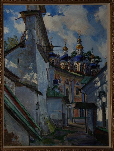 Utsikt över Pskovo-Pechersky-klostret, 1928 av Sergei Arsenevich Vinogradov