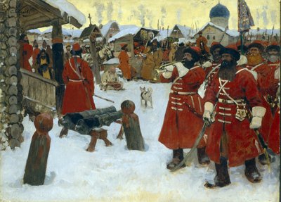 Streltsy-truppen (strelets) - Målning av Sergei Vasilyevich Ivanov (1864-1910), olja på duk av Sergei Ivanovich Gribkov