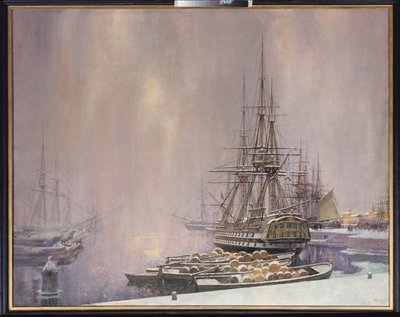 Kronstadt på vintern (Hamnen vid Östersjön på Peter den stores tid (1672-1725) - Kronstadt på vintern - Målning av Sergei Varlenovich Pen (född 1952), olja på duk av Sergei Varlenovich Pen