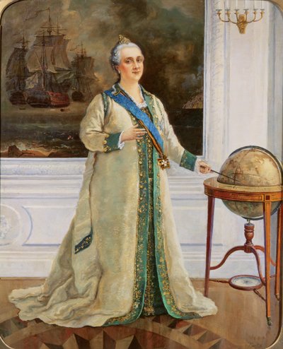 Kejsarinnan Katarina II (1729-96) i marin helklänning av Sergei Varlenovich Pen