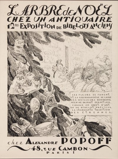 Julgranen hos en antikhandlare, 12:e utställningen på Alexandre Popoff, 1933 av Sergei Vasilevich Chekhonin