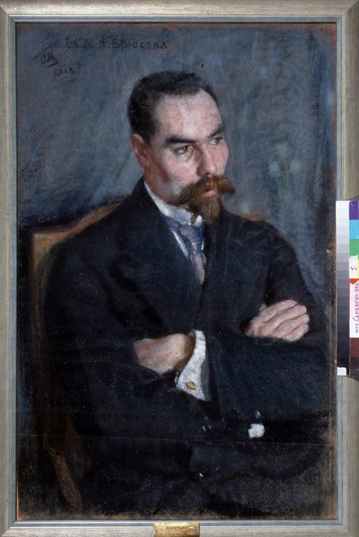 Porträtt av poeten Valeri Iakovlevitch Brioussov (1873-1924) (Porträtt av poeten Valery Bryusov). Oeuvre Sergei Vasilyevich Malyutin (Serguei Malioutine) (1859-1937), pastell sur papier av Sergei Vasilievich Malyutin