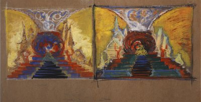 Scenografi för operan The Golden Cockerel av N. Rimsky-Korsakov av Sergei Vasilievich Malyutin