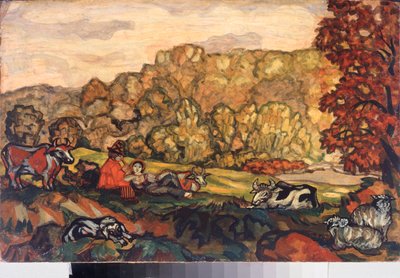 Pastoral scen - Målning av Sergei Yurievich Sudeykin (Serge Soudeikine) (1882-1946), olja på duk, rysk konst från början av 1900-talet - Primorsk State Art Gallery, Vladivostok (Ryssland) av Sergei Yurevich Sudeikin