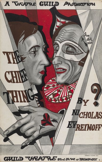 Affisch för The Chief Thing, pjäs av Nikolai Evreinov av Sergei Yurievich Sudeykin
