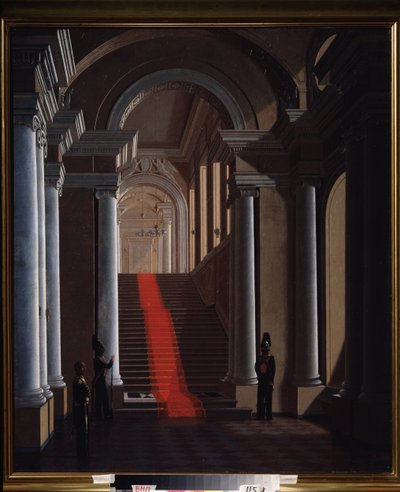 Trappan till Anichkovpalatset i Sankt Petersburg. Målning av Sergey (Sergei, Serguei) Konstantinovich Zaryanko (Zarianko) (1818-1870), olja på duk av Sergey Konstantinovich Zaryanko