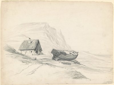 Hus och båt vid stranden av Seth Wells Cheney