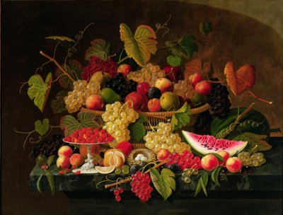 Stilleben med frukt (olja på duk) av Severin Roesen