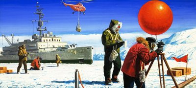 Dr Vivian Fuchs utför vetenskapliga experiment i Antarktis av Severino Baraldi
