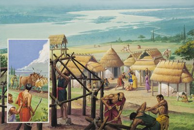 Roms grundläggning (gouache på papper) av Severino Baraldi