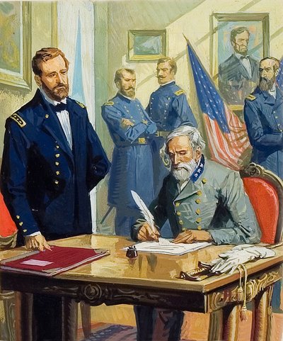 General Ulysses Grant tar emot general Lees kapitulation vid Appomattox av Severino Baraldi