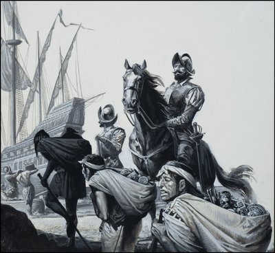 Guldtransport genom Panama (gouache på papper) av Severino Baraldi