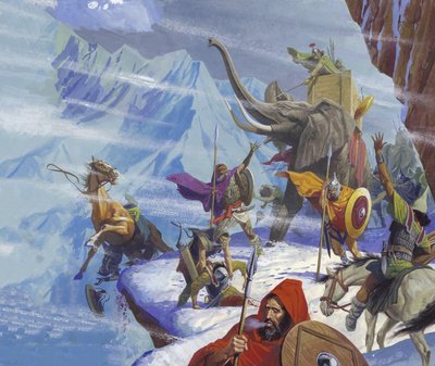 Hannibal (247-c.183 f.Kr.) korsar Alperna (gouache på papper) av Severino Baraldi
