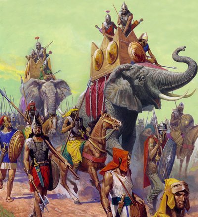 Hannibals elefanter (gouache på papper) av Severino Baraldi