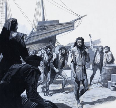 Magellans män (gouache på papper) av Severino Baraldi