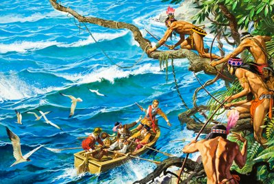 Sir Francis Drake skadad av en pil av Severino Baraldi