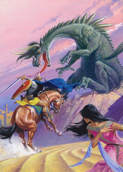 St George and the Dragon (gouache på papper) av Severino Baraldi