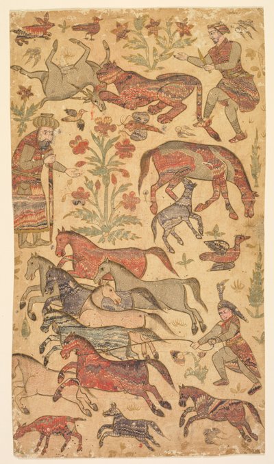 En marmorerad bild av Rustam som fångar Rakhsh, ca. 1650. av Shafi