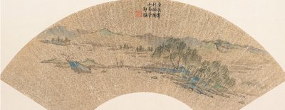 Landskap efter Wen Zhengming, daterat 1640. av Shao Mi