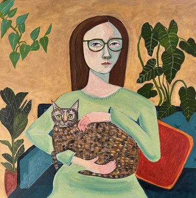 Mysig kvinna med katt av Sharyn Bursic