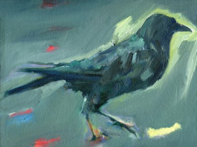 Walking Crow, 2024 (olja på canvasboard) av Shaun Carey