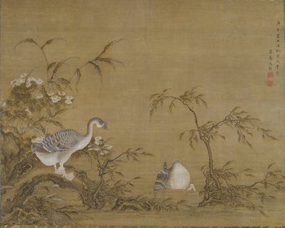 Gäss på en flodstrand, Qing-dynastin av Shen Kai