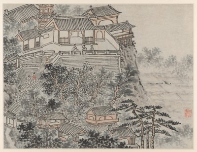 Tolv vyer över Tiger Hill, Suzhou: The Five Sages Terrace av Shen Zhou