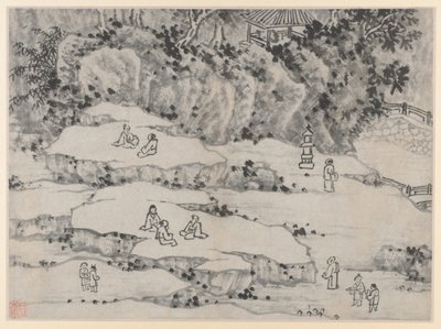 Tolv vyer över Tiger Hill, Suzhou: The Nodding Stone Terrace, Tiger Hill och Thousand-Man Seat av Shen Zhou