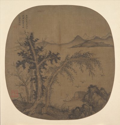 Enstöring fiskare, höstträd, daterad 1349. av Sheng Mou
