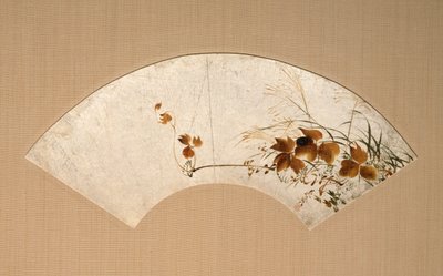 Höstlöv och gräs (bild av höstgräs, lackmålning på solfjädersblad) av Shibata Zeshin