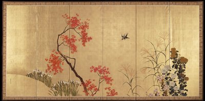Höst [vänster del av ett par Fåglar och blommor på våren och hösten] av Shibata Zeshin