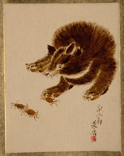 Björn och krabbor. av Shibata Zeshin